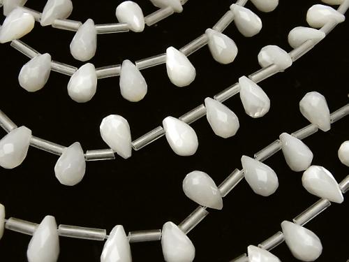 Mother of Pearl MOP Faceted Drop 10x6x6mm White half or 1strand (aprx.13inch / 33cm)