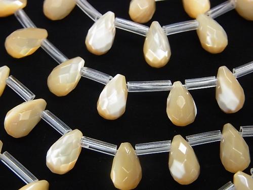 Mother of Pearl MOP Faceted Drop 10 x 6 x 6 mm beige half or 1 strand (aprx.15 inch / 38 cm)