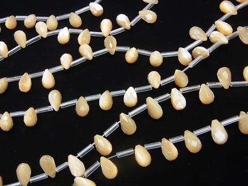 Mother of Pearl MOP Faceted Drop 10 x 6 x 6 mm beige half or 1 strand (aprx.15 inch / 38 cm)