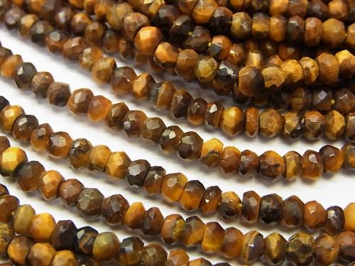 1strand $11.79! Yellow Tiger Eye AA ++ Small Size Faceted Button Roundel 1strand (aprx.13inch / 32cm)
