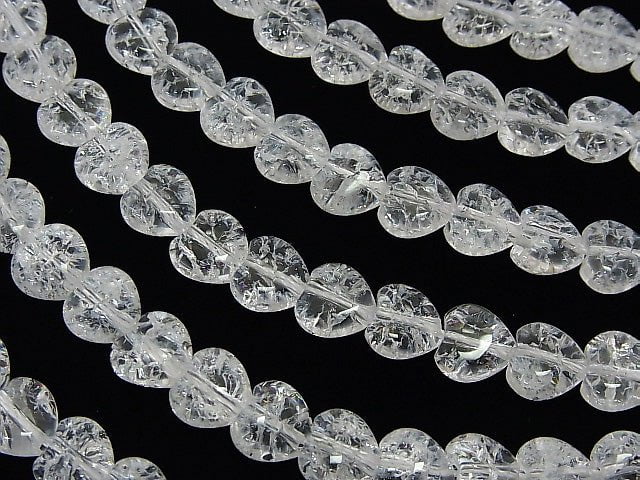 Cracked Crystal Vertical Hole Heart shape 8x8x5mm half or 1strand beads (aprx.14inch/35cm)