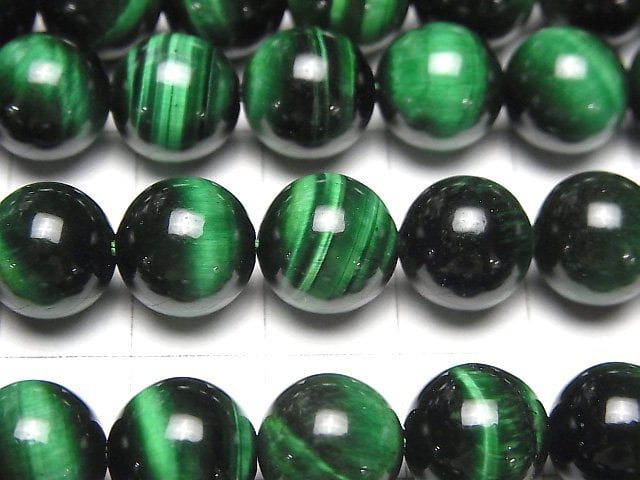 [Video] Green Color Tiger's Eye AA++ Round 10mm half or 1strand beads (aprx.14inch/35cm)