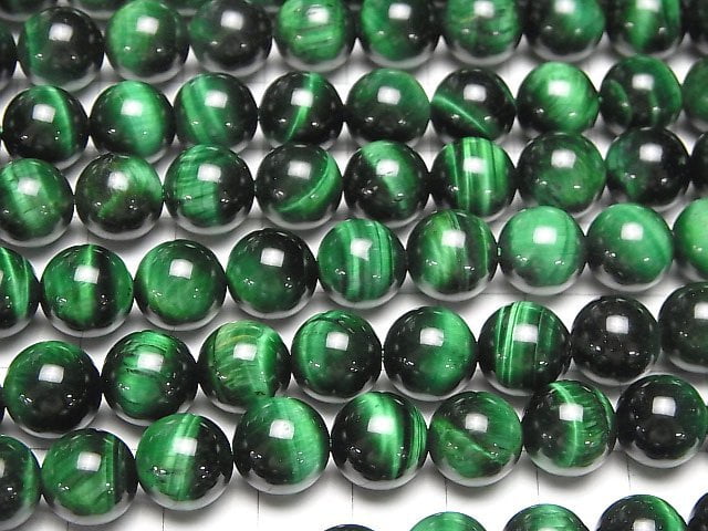[Video] Green Color Tiger's Eye AA++ Round 10mm half or 1strand beads (aprx.14inch/35cm)