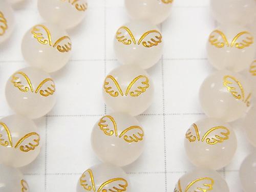 Golden! Angel Wing Carving! White Chalcedony AAA - Round 8mm half or 1strand (aprx.15inch / 36cm)