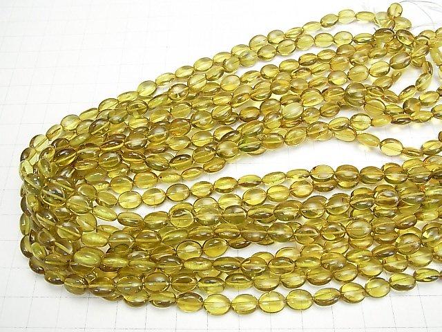[Video] Yellow Green Amber AAA Oval 9x7x4mm 4pcs-1strand beads (aprx.15inch / 38cm)