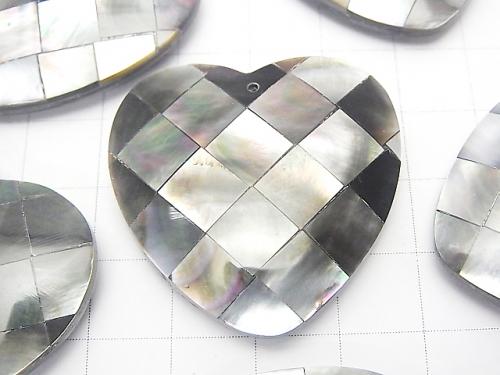 Mosaic Shell Heart 35 x 35 x 8 mm Black 1 pc $3.79!