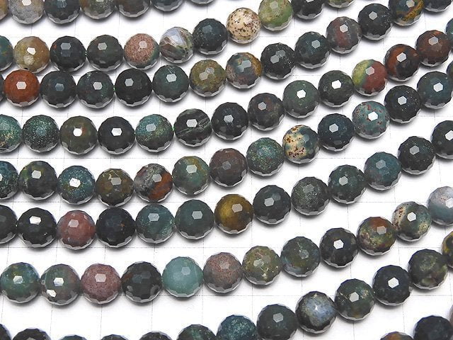[Video]High Quality! Bloodstone 128Faceted Round 8mm 1strand (aprx.15inch/36cm)