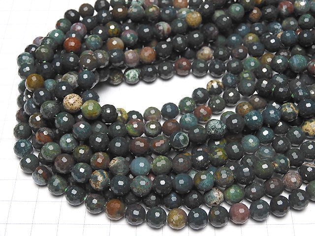 [Video]High Quality! Bloodstone 128Faceted Round 8mm 1strand (aprx.15inch/36cm)