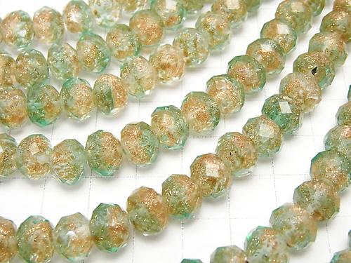 Lampwork Beads Faceted Button Roundel 10 x 10 x 7 mm [light green] half or 1 strand (aprx.14 inch / 34 cm)