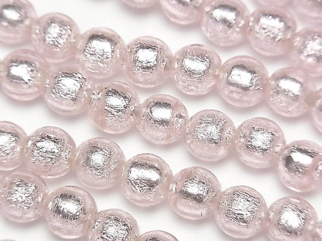 Lampwork Beads Round 8mm [silver foil x pink] 1strand beads (aprx.9inch/22cm)
