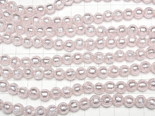 Lampwork Beads Round 8mm [silver foil x pink] 1strand beads (aprx.9inch/22cm)