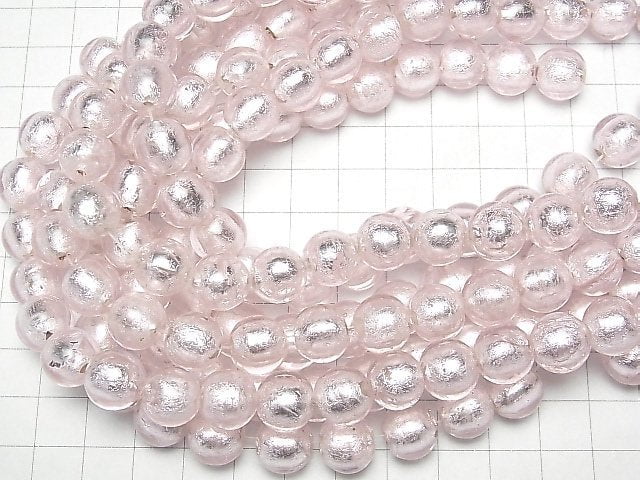 [Video]Lampwork Beads Round 12mm [Silver foil x Pink] 1strand beads (aprx.10inch/25cm)
