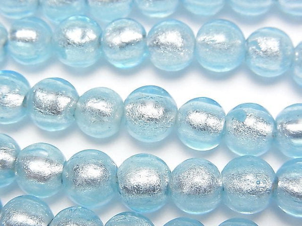 [Video]Lampwork Beads Round 8mm [Silver foil x Light blue] 1strand beads (aprx.10inch/25cm)