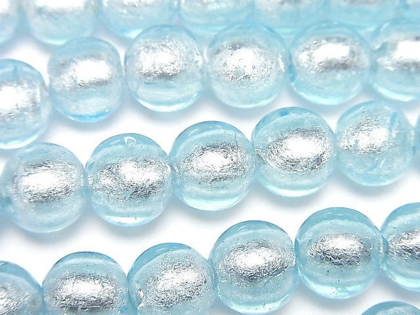 [Video]Lampwork Beads Round 10mm [Silver foil x Light blue] 1strand beads (aprx.11inch/27cm)