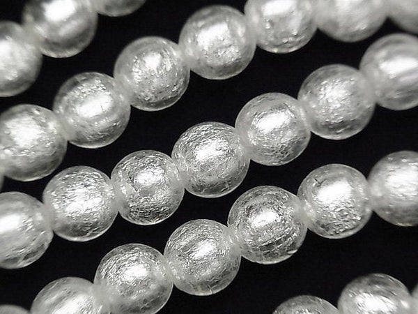 Lampwork Beads Round 8mm [silver foil x clear] 1strand beads (aprx.10inch/25cm)