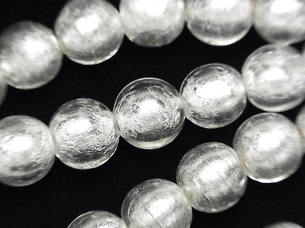 Lampwork Beads Round 10mm [silver foil x clear] 1strand beads (aprx.10inch/26cm)