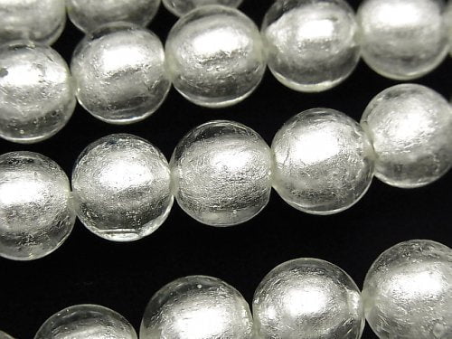 [Video]Lampwork Beads Round 12mm [Silver foil x Clear] 1strand beads (aprx.13inch/33cm)