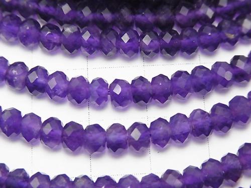 Diamond Cut!  Amethyst AA++ Faceted Button Roundel 5x5x3mm half or 1strand (aprx.15inch/38cm)