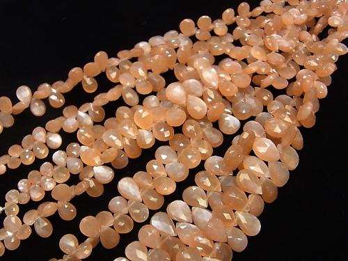 High Quality Orange Moon Stone AAA Pear shape Faceted Briolette 1/4 or 1strand (aprx.8inch / 20 cm)