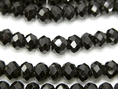 Diamond Cut! Black Tourmaline AA ++ Faceted Button Roundel 6 x 6 x 4 mm half or 1 strand (aprx.15 inch / 37 cm)