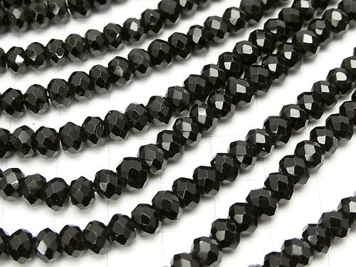 Diamond Cut! Black Tourmaline AA ++ Faceted Button Roundel 6 x 6 x 4 mm half or 1 strand (aprx.15 inch / 37 cm)