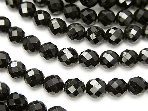 Diamond Cut! Black Tourmaline AA ++ - AA + 64 Faceted Round 6 mm half or 1 strand (aprx.15 inch / 38 cm)