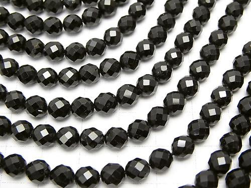 Diamond Cut! Black Tourmaline AA ++ - AA + 64 Faceted Round 6 mm half or 1 strand (aprx.15 inch / 38 cm)