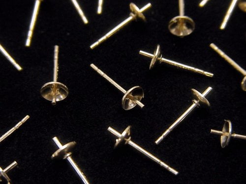 [Video] 14KGF Direct Connected Earstuds Earrings [3mm][4mm] Catch Groove 2pcs 1pair