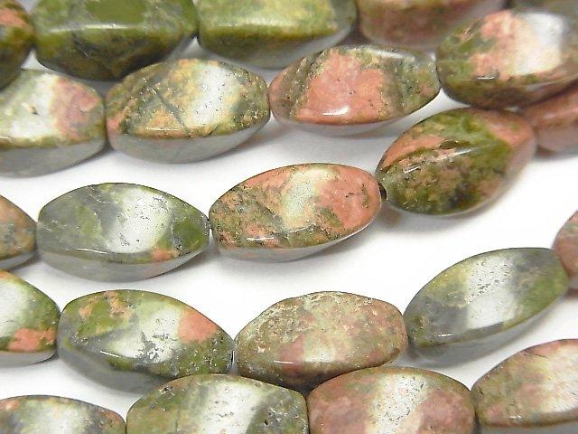 [Video]1strand $8.79! Unakite Twist Faceted Rice 12x6x6 1strand beads (aprx.15inch / 37cm)