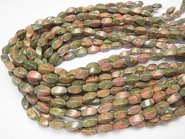 [Video]1strand $8.79! Unakite Twist Faceted Rice 12x6x6 1strand beads (aprx.15inch / 37cm)
