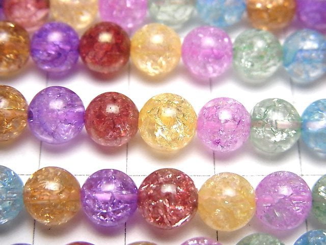 [Video] 7 colors Multicolor Cracked Crystal Round 6mm 1strand beads (aprx.15inch/38cm)