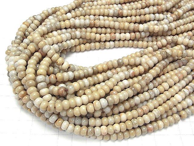 [Video] Fossil Coral Roundel 6x6x4mm 1strand beads (aprx.15inch / 37cm)