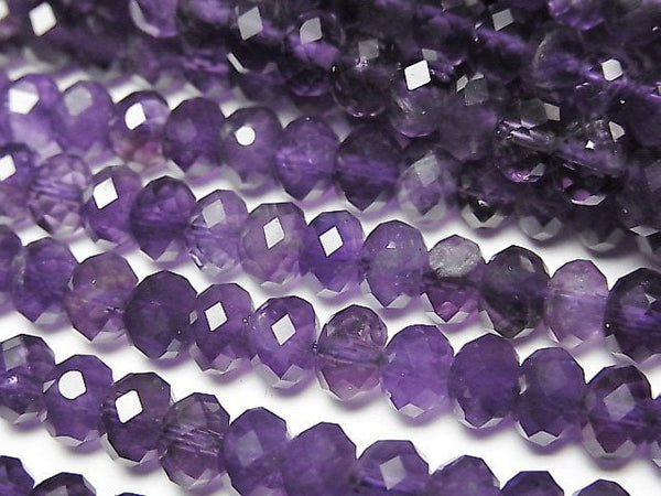 [Video] High Quality! Amethyst AA Faceted Button Roundel 6x6x4mm half or 1strand beads (aprx.15inch / 38cm)