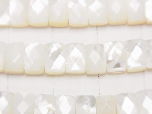 High Quality White Shell AAA 2 Holes Faceted Rectangle 6x4x3-4mm 1/4 or 1strand beads (aprx.15inch / 38cm)