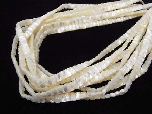 High Quality White Shell AAA 2 Holes Faceted Rectangle 6x4x3-4mm 1/4 or 1strand beads (aprx.15inch / 38cm)