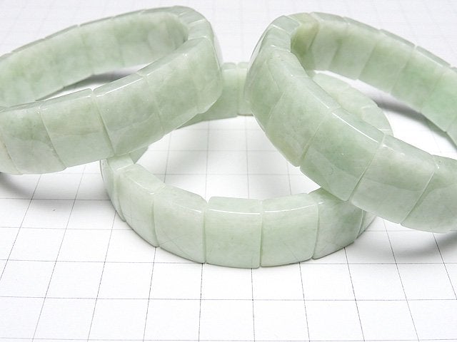 [Video] Pastel Green! Burma Jadeite AAA- 2 Hole Rectangle 15x12x6mm Bracelet