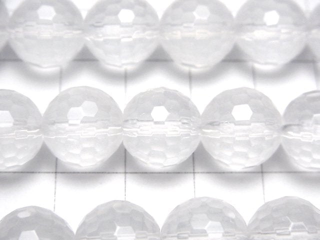 [Video] Milky Quartz AAA 128Faceted Round 12mm 1/4 or 1strand beads (aprx.15inch/38cm)