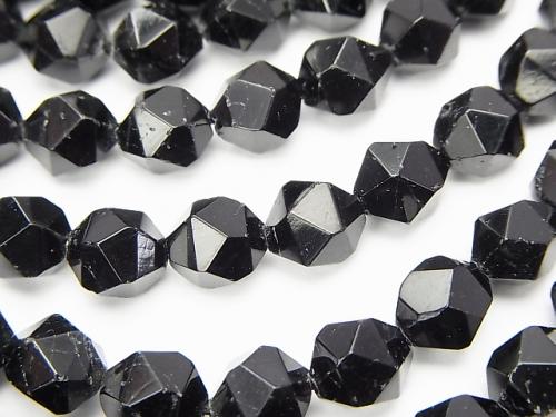 Black Tourmaline AA + 24 Faceted Round 8 mm half or 1 strand (aprx.15 inch / 37 cm)