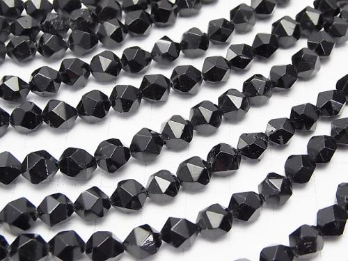 Black Tourmaline AA + 24 Faceted Round 8 mm half or 1 strand (aprx.15 inch / 37 cm)
