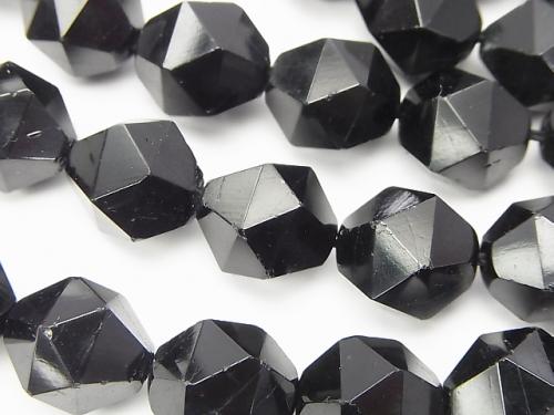 Black Tourmaline AA + 24 Faceted Round 14 mm half or 1 strand (aprx.15 inch / 37 cm)