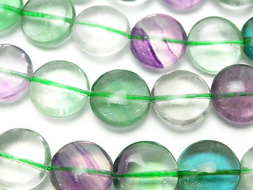 Multicolor Fluorite AAA - AAA - Coin 12 x 12 x 7 mm half or 1 strand (aprx.15 inch / 36 cm)