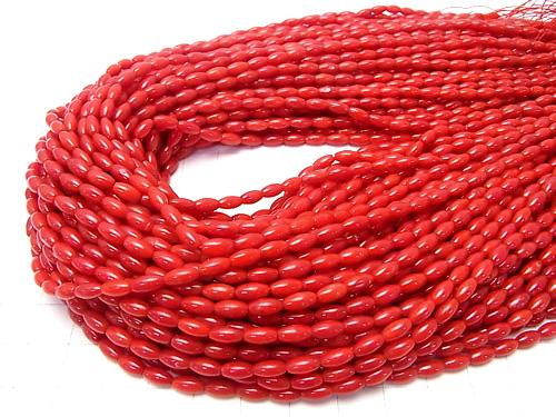 [Video] Red  Coral (Dyed) Rice 6 x 3 x 3 mm 1strand beads (aprx.15 inch / 38 cm)