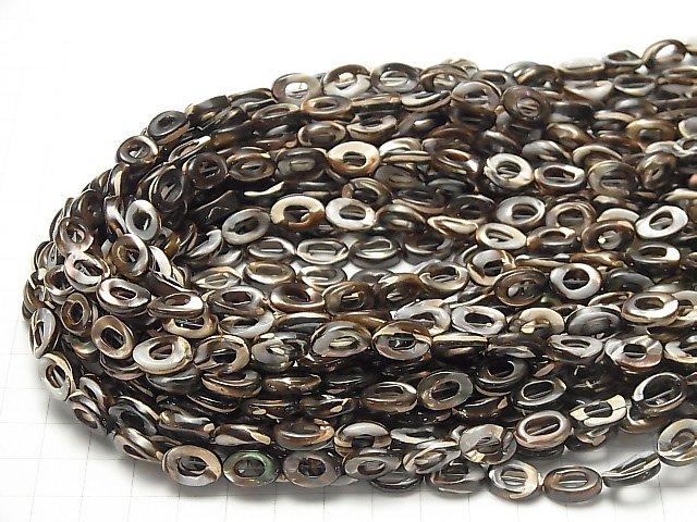 [Video] Mother of Pearl MOP Brown 4 Oval (Donut) 12x8x4mm 1strand beads (aprx.15inch / 38cm)