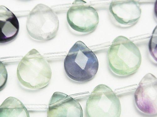[Video]1strand $11.79! Multi Color Fluorite AAA - AA ++ Faceted Pear Shape 12 x 9 x 5 mm 1strand beads (aprx.7 inch / 18 cm)