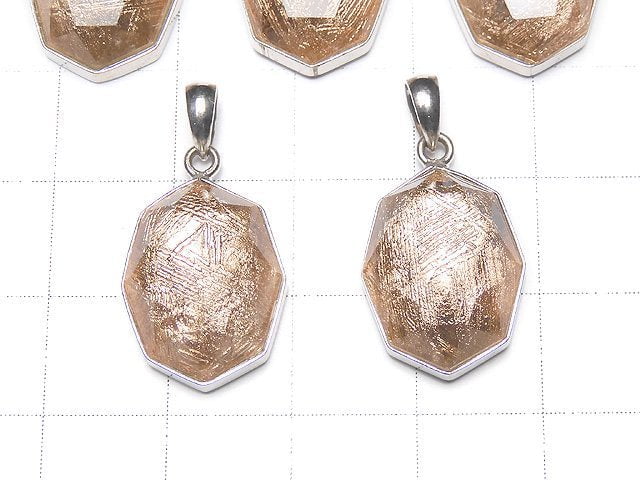 Meteorite (Muonionalusta) Octagonal Pendant 16x12x7mm Pink Gold Silver925