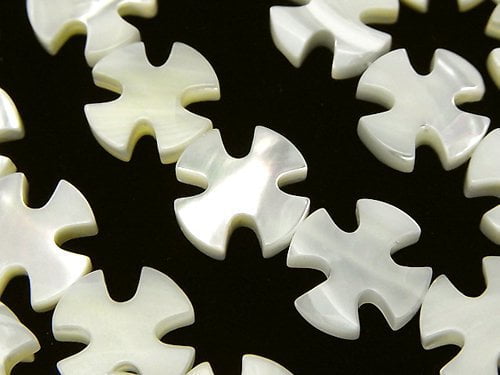 Mother of Pearl MOP White Cross 15x15x3mm half or 1strand beads (aprx.15inch / 37cm)