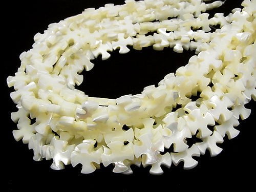 Mother of Pearl MOP White Cross 15x15x3mm half or 1strand beads (aprx.15inch / 37cm)