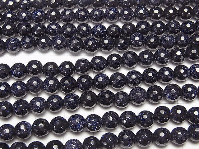1strand $5.79! Blue Golden Sand Stone  128Faceted Round 6mm 1strand beads (aprx.15inch/37cm)