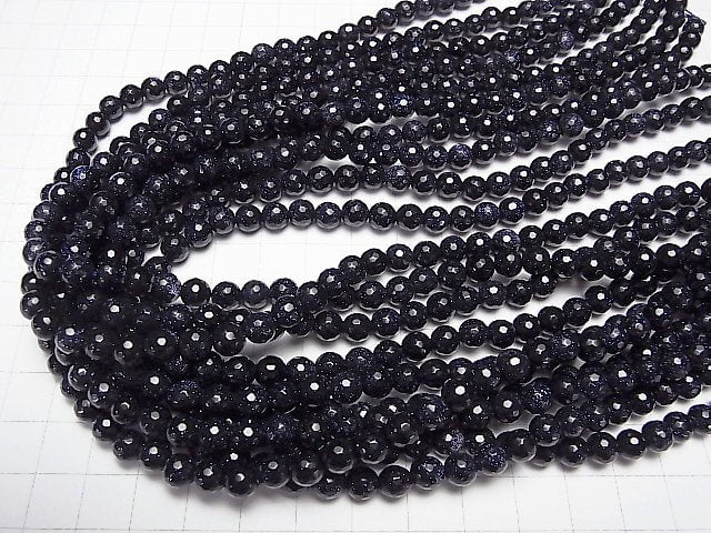 1strand $5.79! Blue Golden Sand Stone  128Faceted Round 6mm 1strand beads (aprx.15inch/37cm)