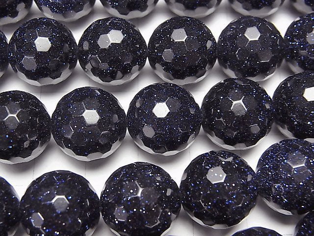 Blue Golden Sand Stone  128Faceted Round 14mm half or 1strand beads (aprx.15inch/37cm)